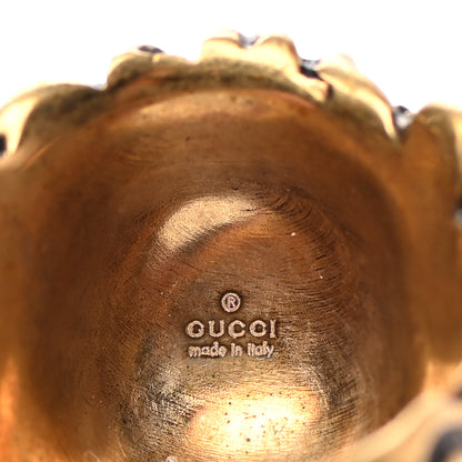 Gucci Metal Crystal Lion Head Ring 58 8.25 Aged Gold 4 of 5
