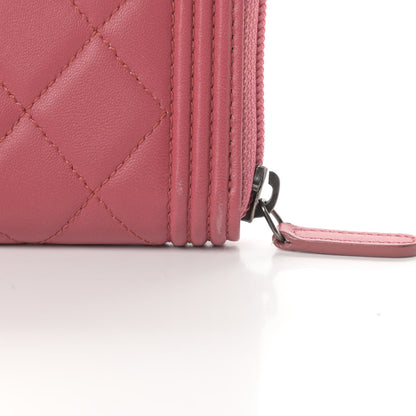 Chanel Lambskin Quilted Boy Zip Around Wallet Pink 12 of 12