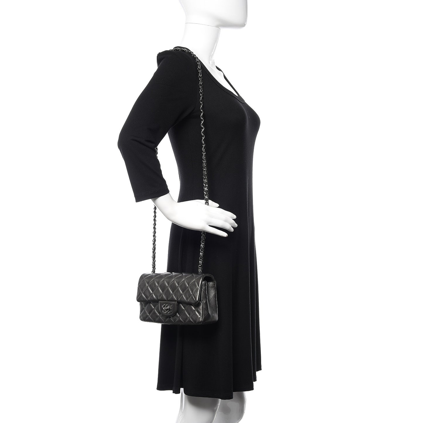 Metallic Calfskin Quilted Mini Rectangular Flap Charcoal Grey