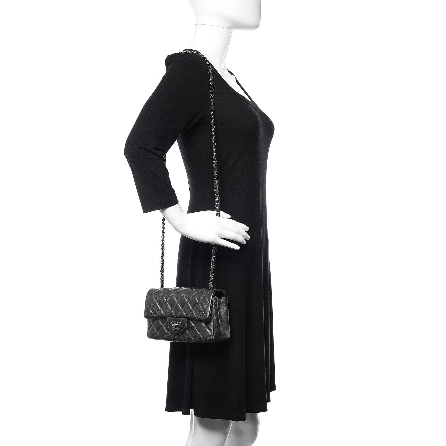 Chanel Metallic Calfskin Quilted Mini Rectangular Flap Charcoal Grey 2 of 13