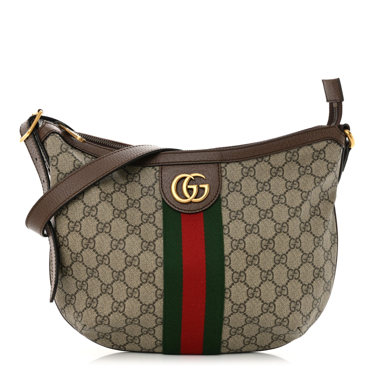 GG Supreme Monogram Web Small Ophidia Half Moon Hobo Brown
