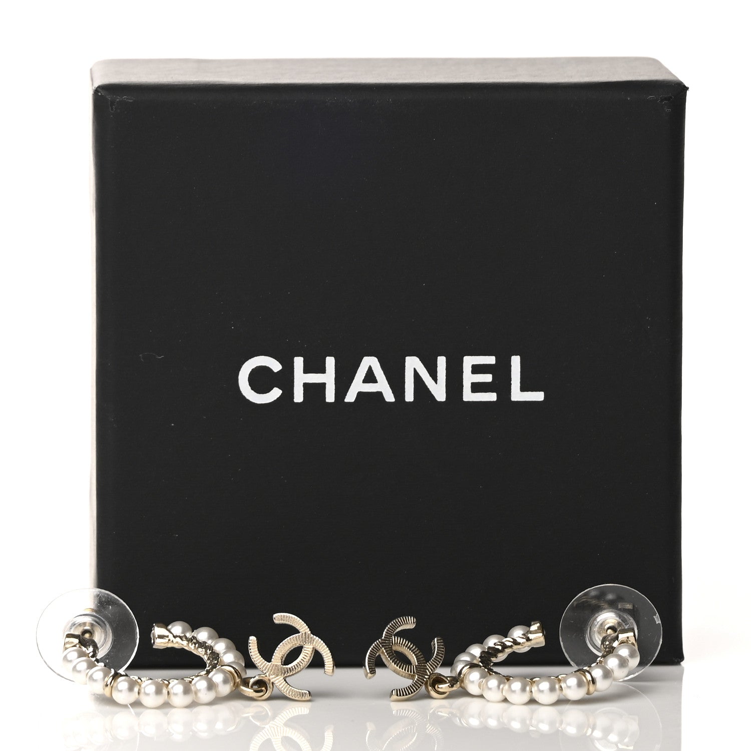 Chanel Pearl Charms CC Hoop Earrings Gold 5 of 5