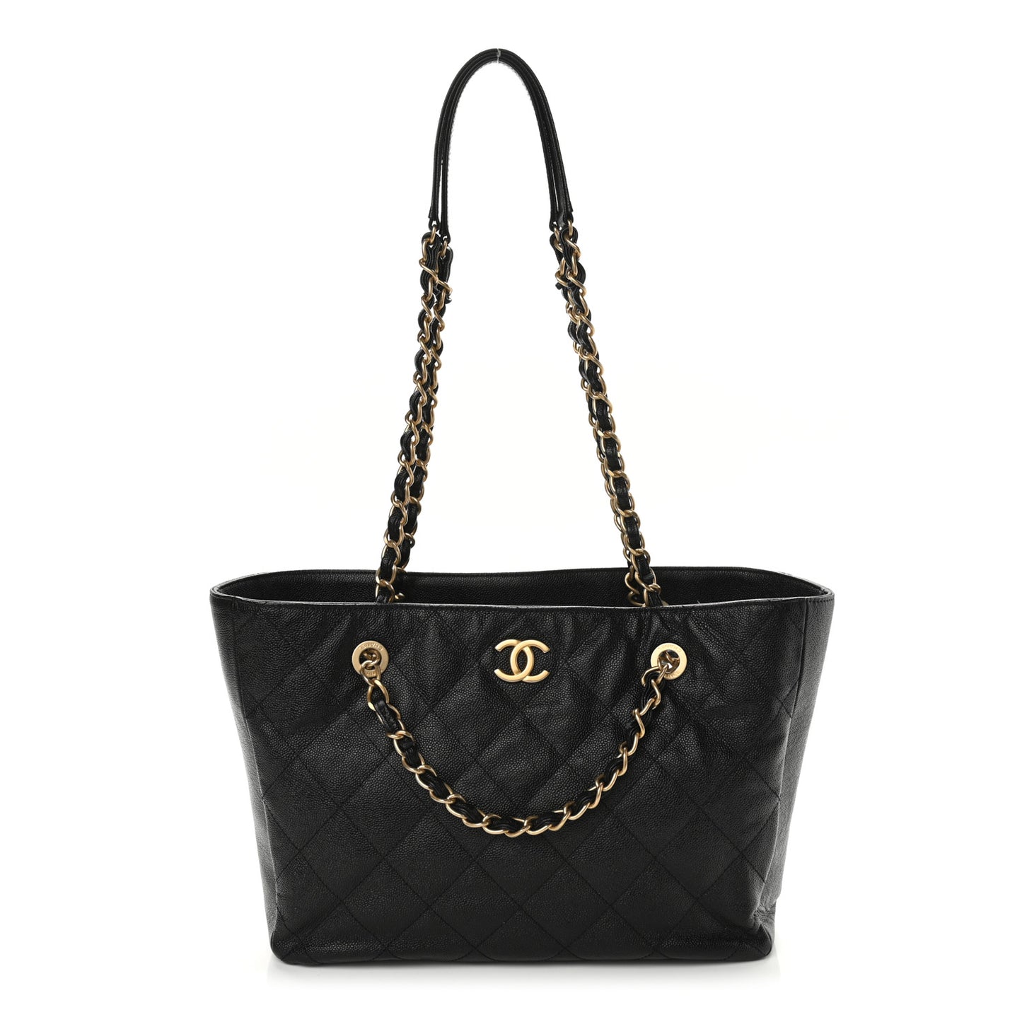 Caviar Quilted Small Shopping Tote Black