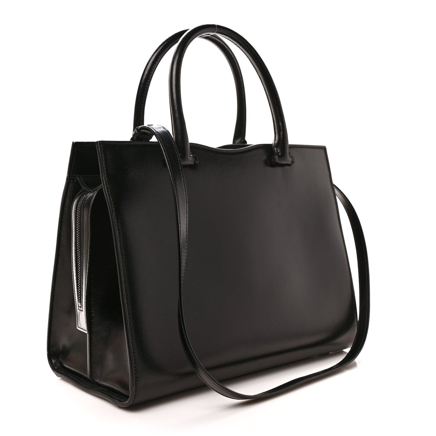 Shiny Calfskin Medium Uptown Tote Black