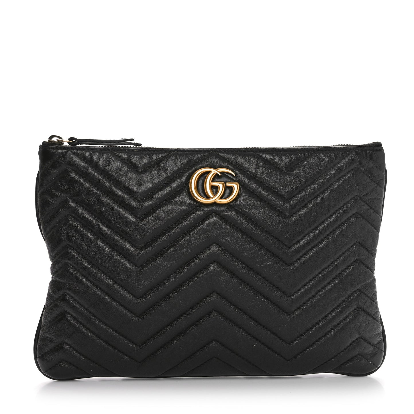 Azalea Calfskin Matelasse Heart GG Marmont Zip Pouch Black