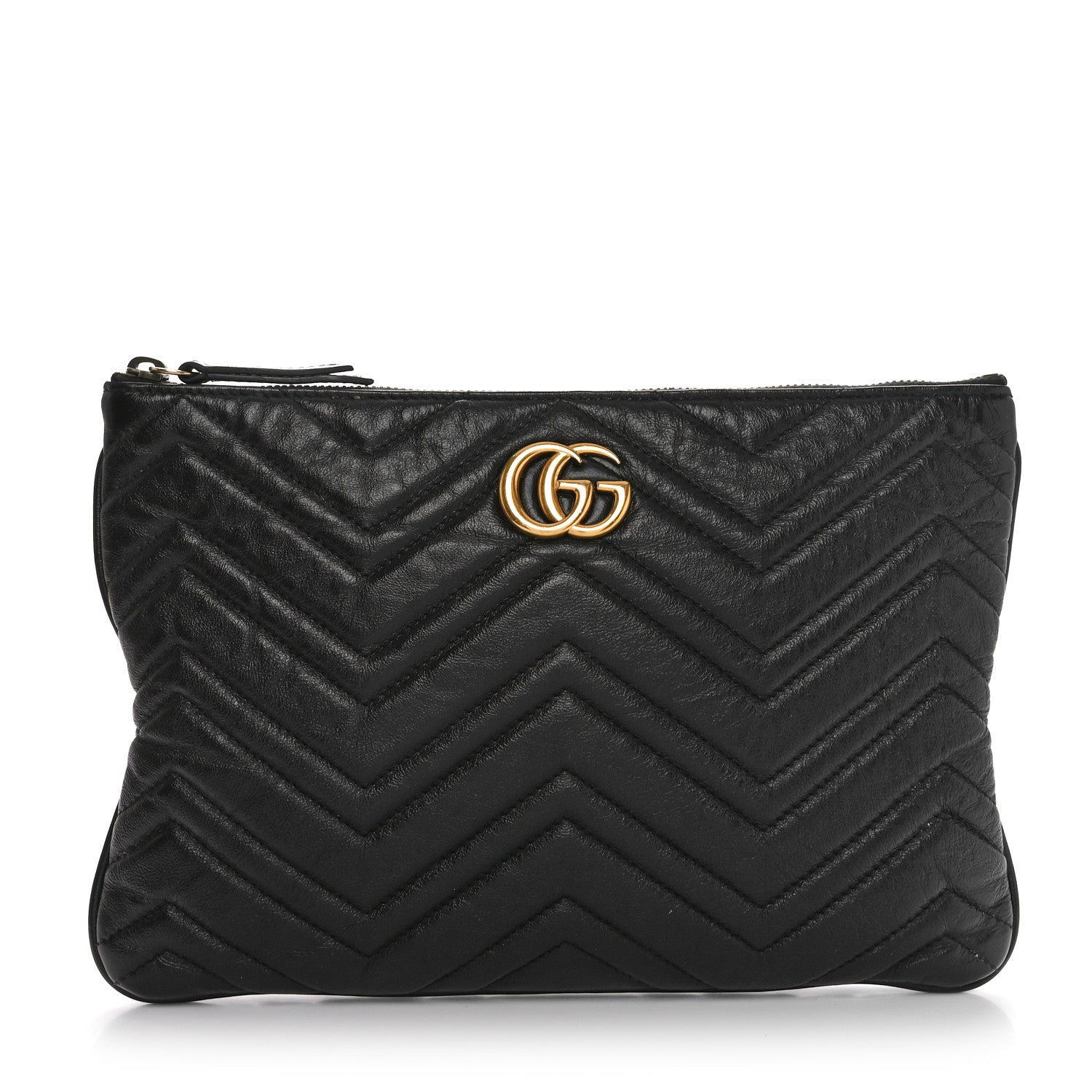 Gucci Azalea Calfskin Matelasse Heart GG Marmont Zip Pouch Black 1 of 10