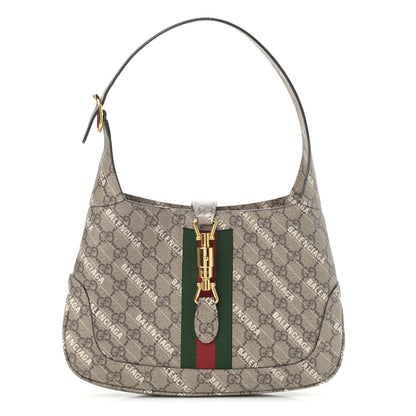 Gucci X BALENCIAGA GG Supreme Monogram Striped Logo Print Web Small Jackie 1961 Hobo Beige Ebony Mystic White 1 of 10