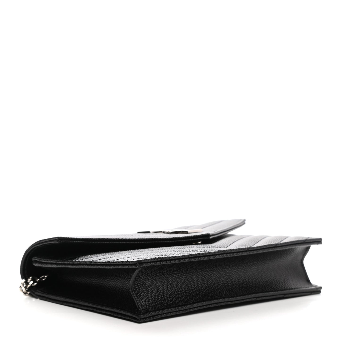 Grain De Poudre Matelasse Chevron Monogram Envelope Chain Wallet Black