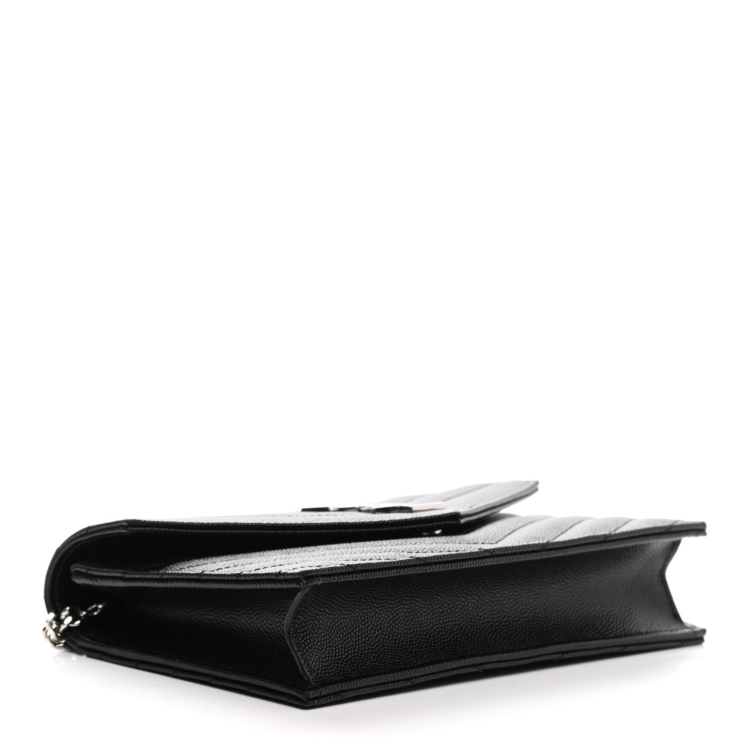 Saint Laurent Grain De Poudre Matelasse Chevron Monogram Envelope Chain Wallet Black 4 of 10