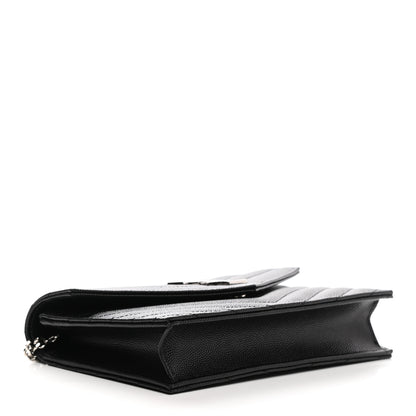 Saint Laurent Grain De Poudre Matelasse Chevron Monogram Envelope Chain Wallet Black 4 of 10