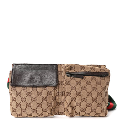 Gucci GG Monogram Web Double Pocket Belt Bag Dark Brown 1 of 10