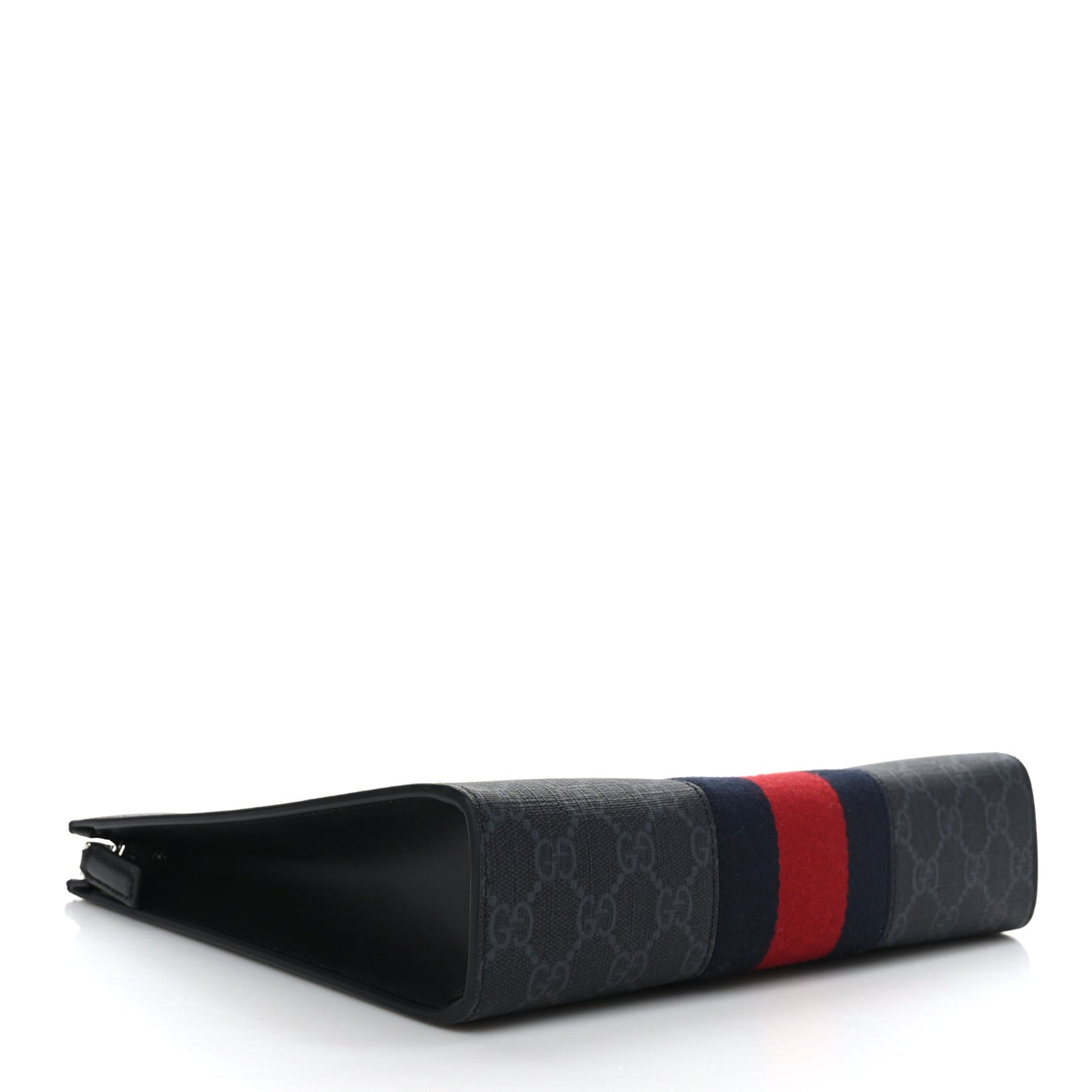 GG Supreme Monogram Selleria Calfskin Web New Web Cosmetic Case Black