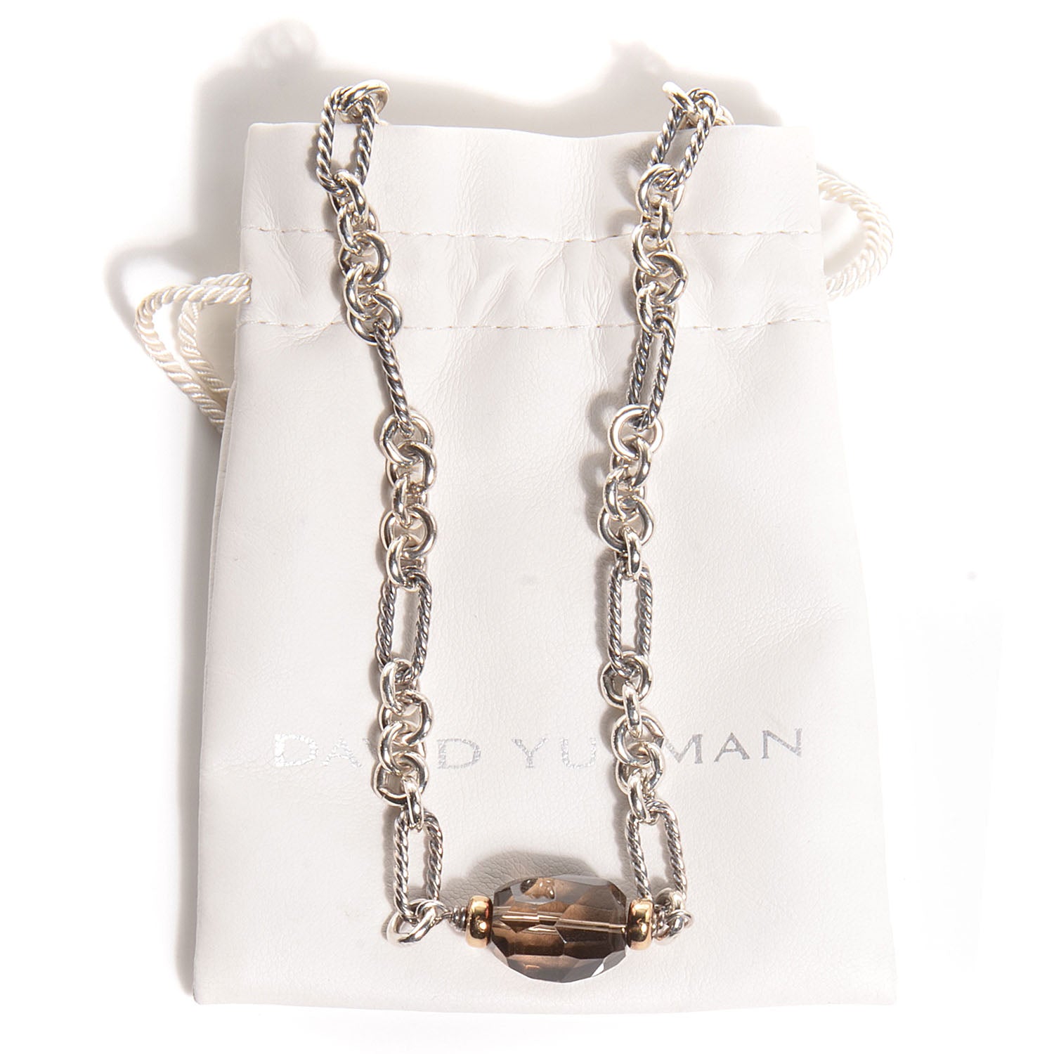 David Yurman Sterling Silver 18K Gold Smoky Quartz Figaro Necklace 6 of 6