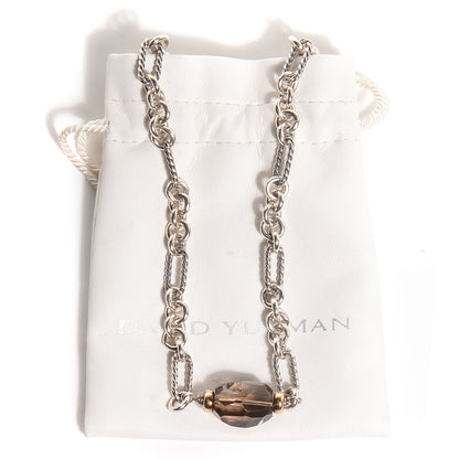 David Yurman Sterling Silver 18K Gold Smoky Quartz Figaro Necklace 6 of 6