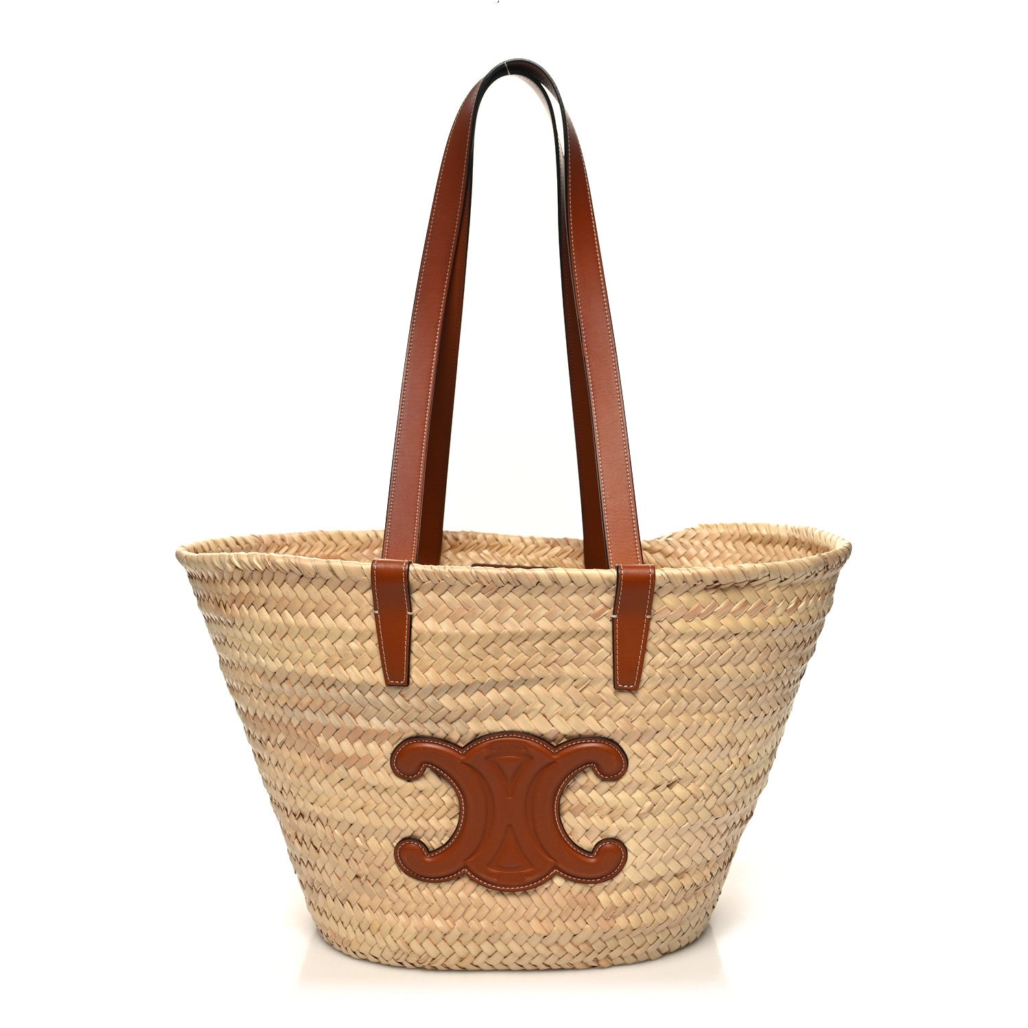 Celine Raffia Calfskin Triomphe Medium Panier Tan 1 of 9