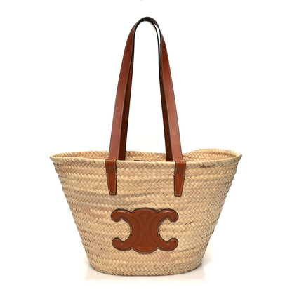 Celine Raffia Calfskin Triomphe Medium Panier Tan 1 of 9