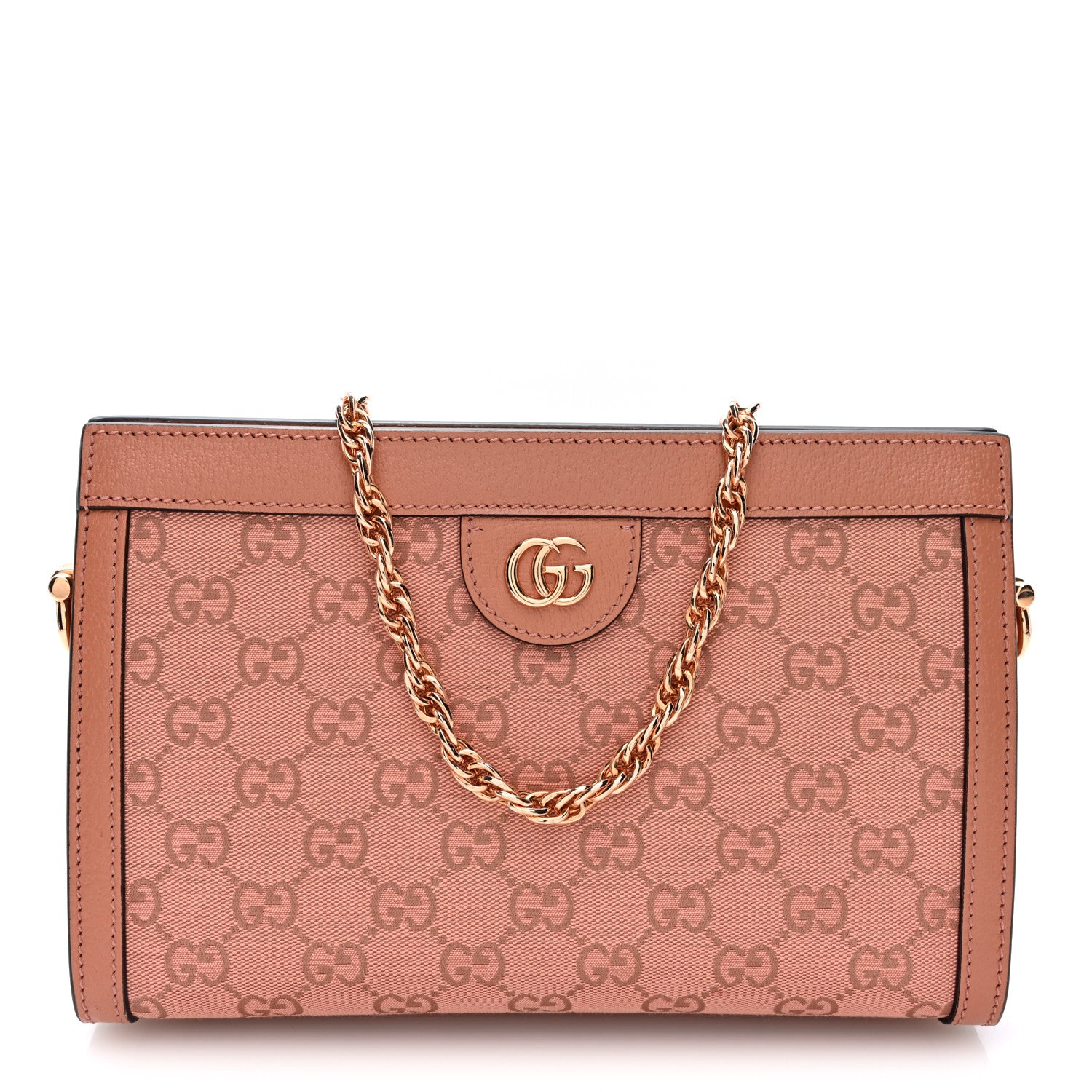 Gucci Monogram Textured Dollar Calfskin Small Ophidia Chain Shoulder Bag Cloche Rose Pink 1 of 10