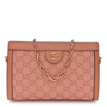 Gucci Monogram Textured Dollar Calfskin Small Ophidia Chain Shoulder Bag Cloche Rose Pink 1 of 10