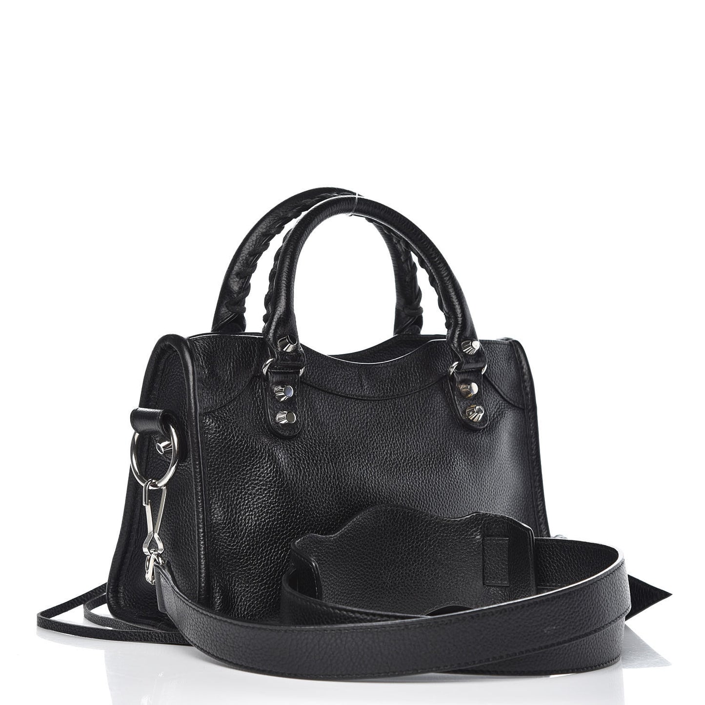 Grained Calfskin Classic Silver Hardware Mini City Black
