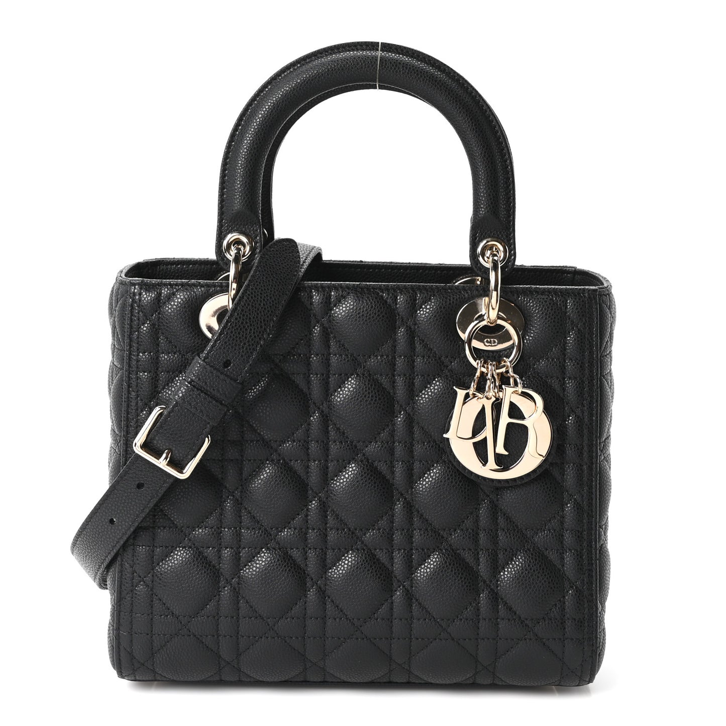 Grained Calfskin Cannage Medium Lady Dior Black