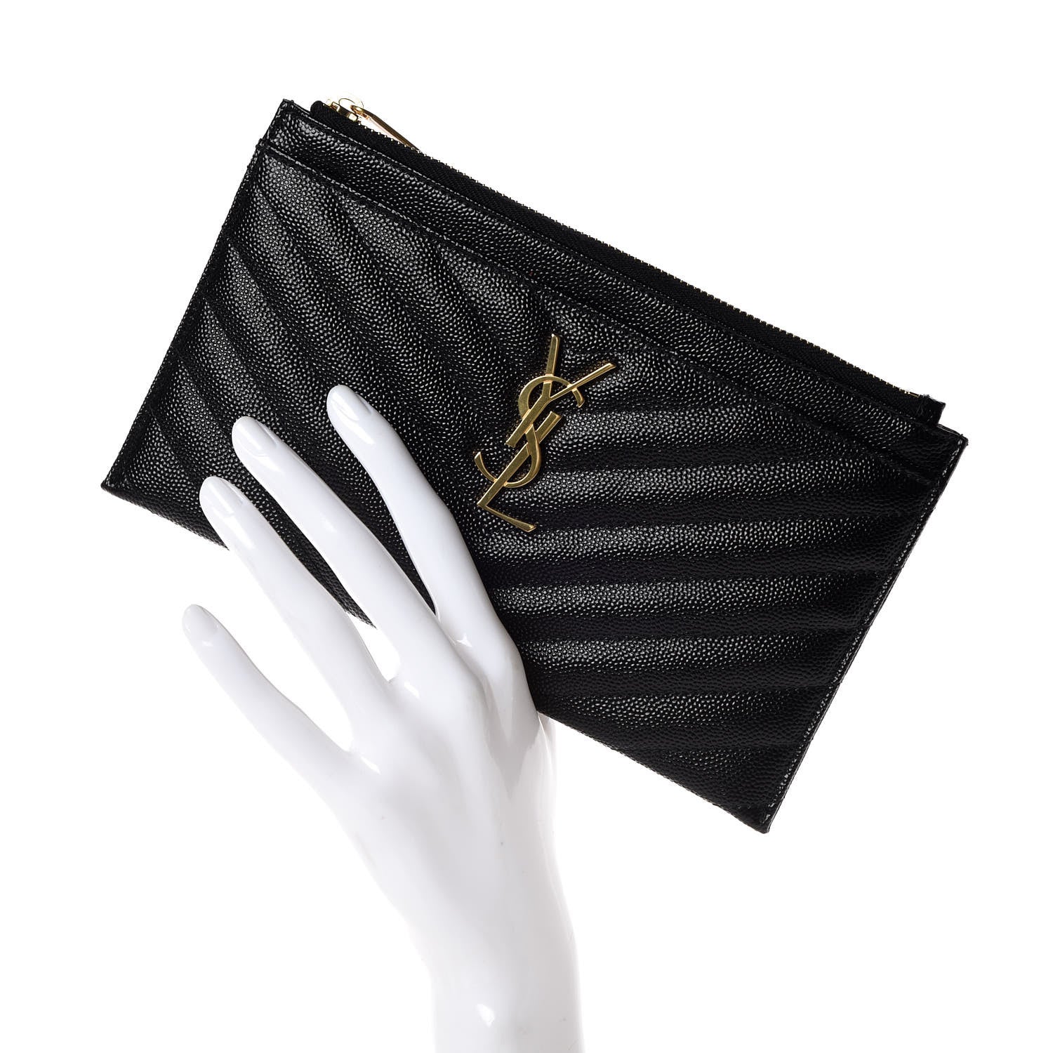 Saint Laurent Grain De Poudre Chevron Monogram Bill Pouch Black 2 of 8