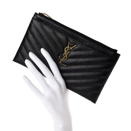Saint Laurent Grain De Poudre Chevron Monogram Bill Pouch Black 2 of 8