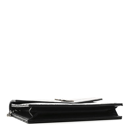 Saint Laurent Grain De Poudre Matelasse Chevron Monogram Envelope Chain Wallet Black 4 of 10