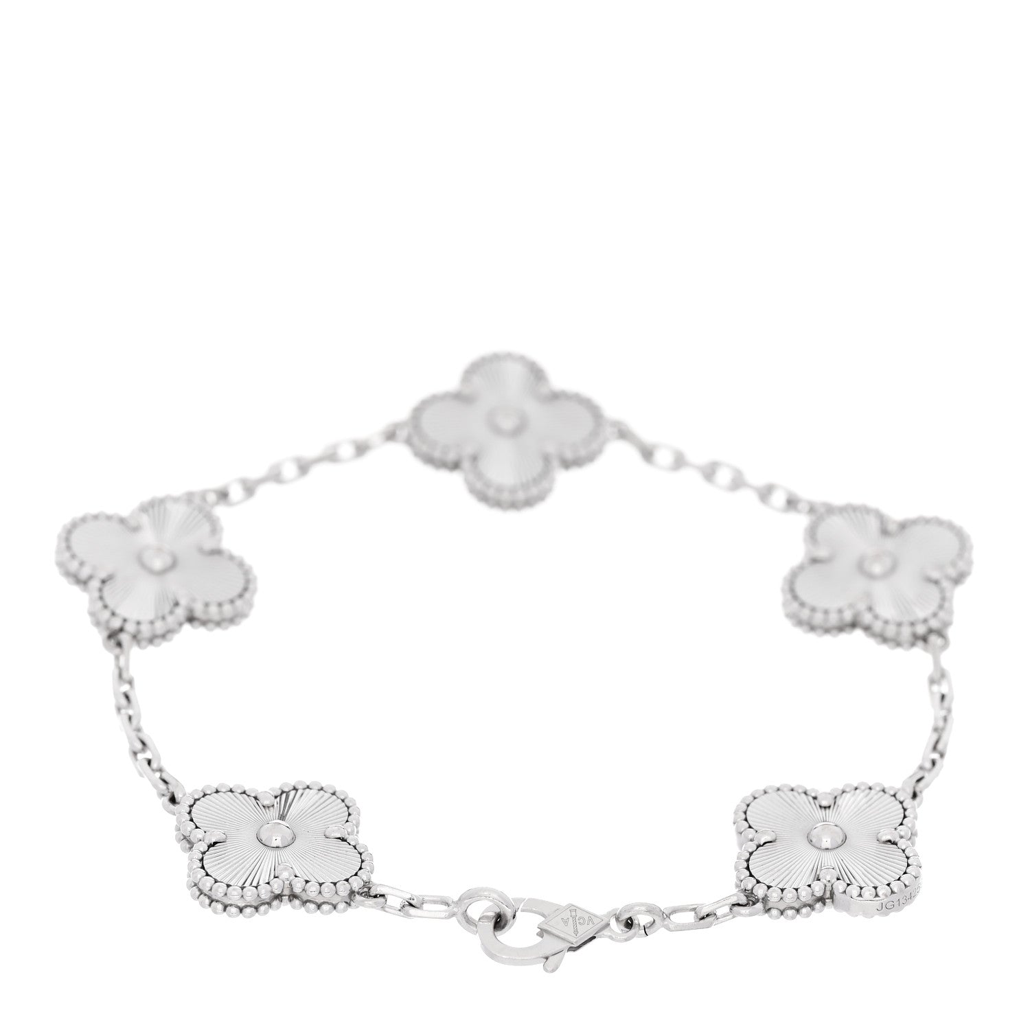 Van Cleef & Arpels 18K White Gold 5 Motifs Guilloche Vintage Alhambra Bracelet 2 of 5