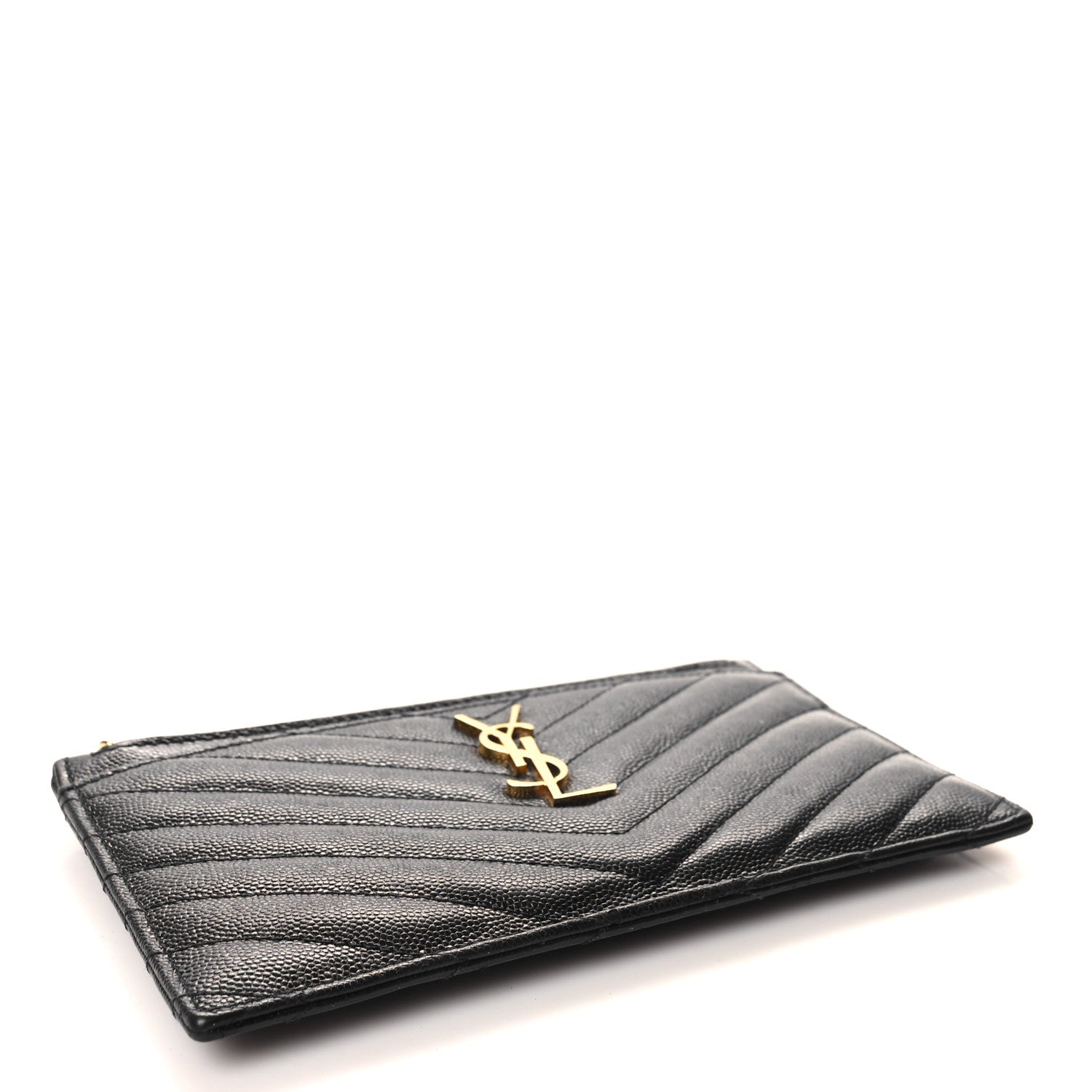 Saint Laurent Grain De Poudre Chevron Monogram Bill Pouch Black 4 of 7