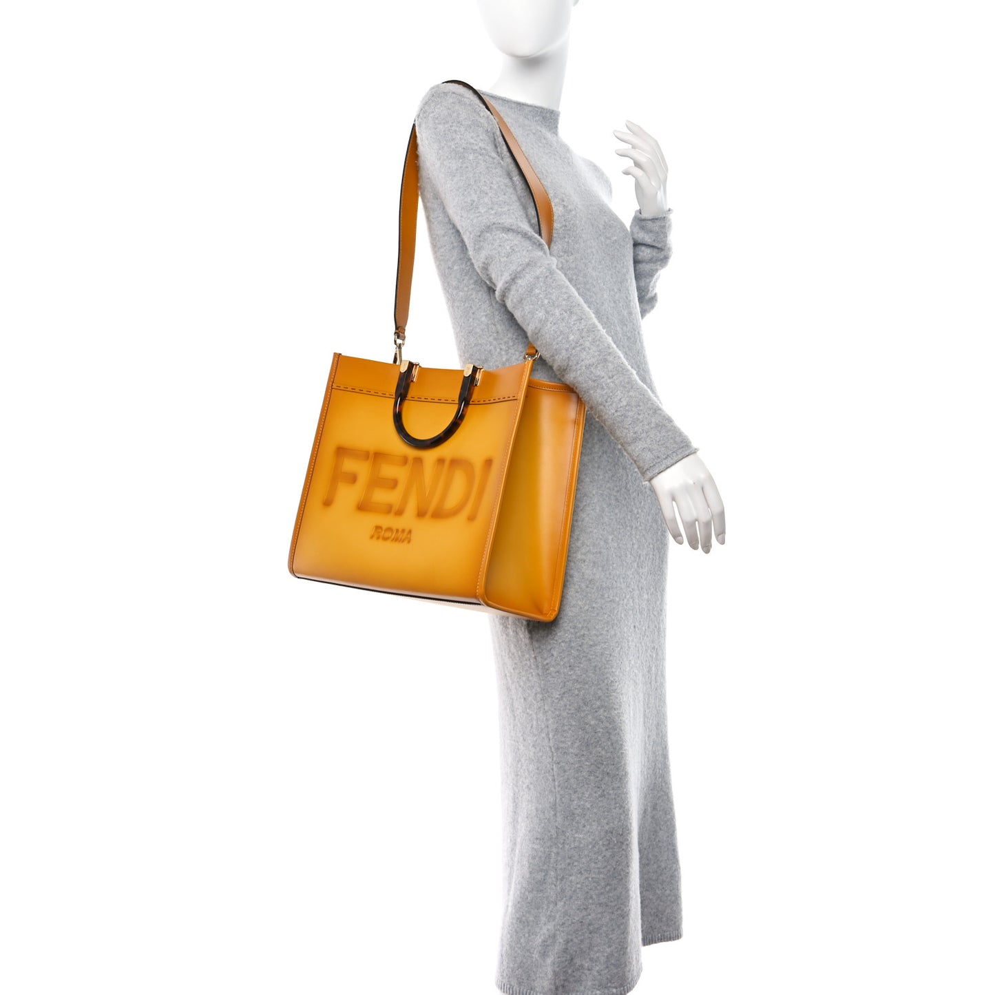 Vitello King Tamponato Plexiglass Medium Sunshine Shopper Tote Mimosa