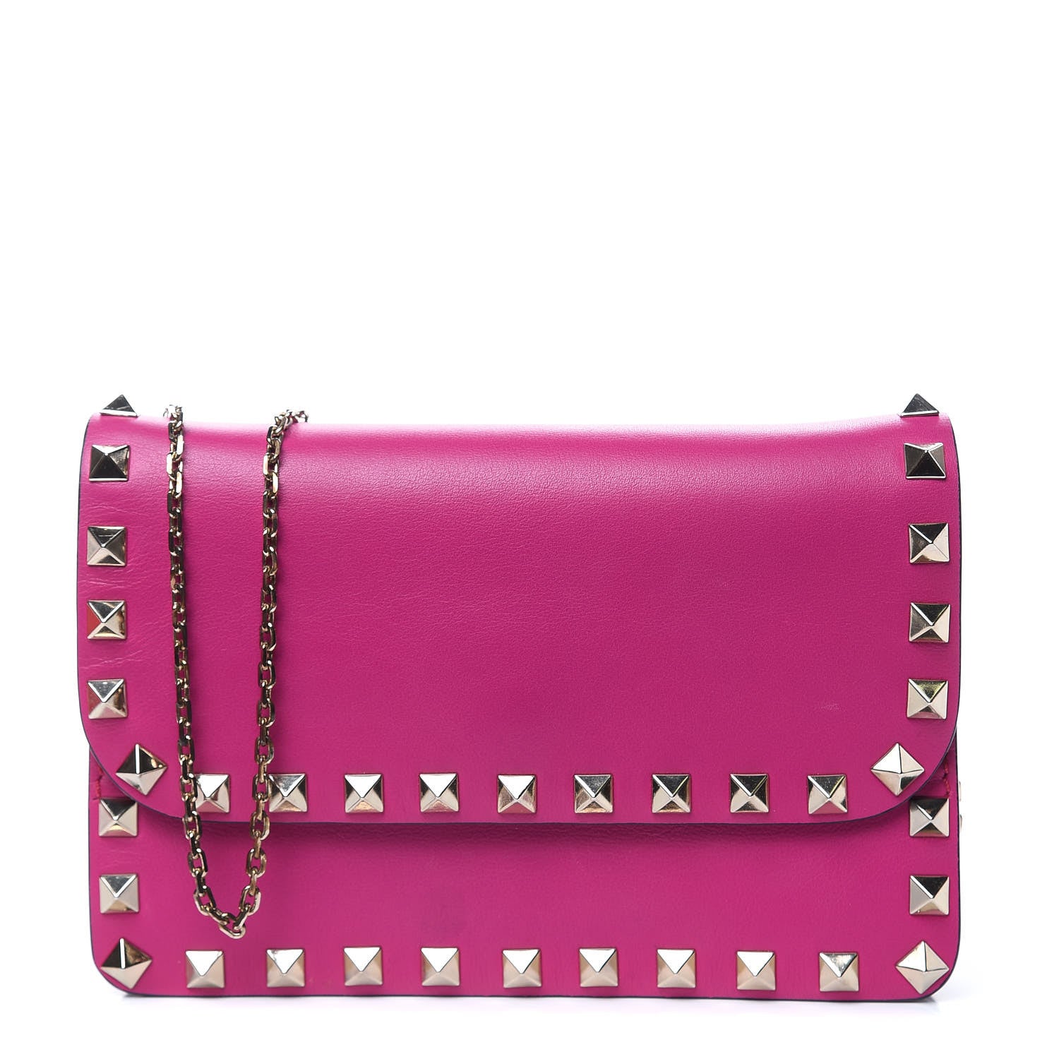 Valentino Garavani Vitello Rockstud Chain Flap Crossbody Bag Fuxia 1 of 11