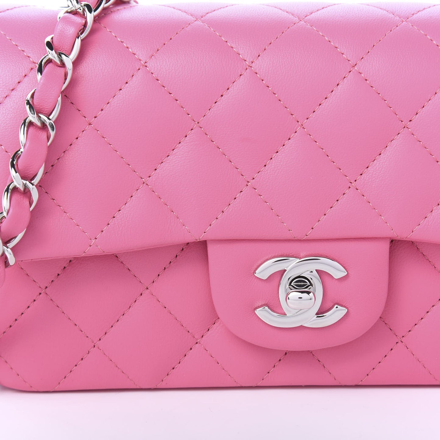 Lambskin Quilted Mini Rectangular Flap Pink