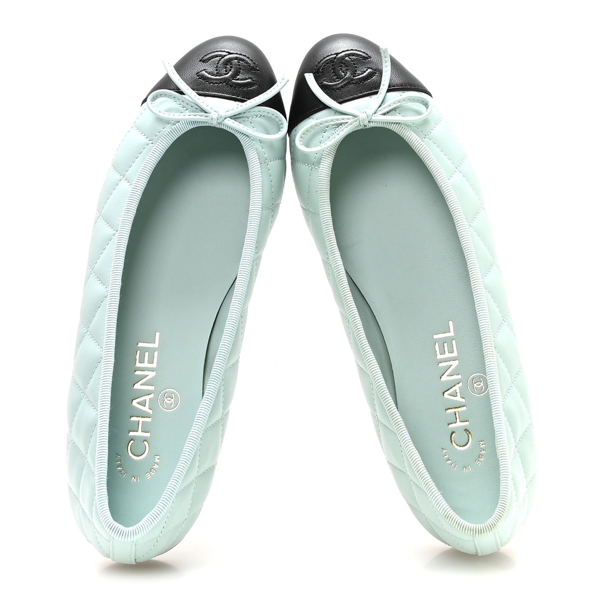 Chanel Lambskin Quilted CC Cap Toe Ballerina Flats 36 Light Blue Black 2 of 9