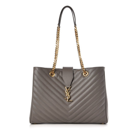 Saint Laurent Grain De Poudre Matelasse Chevron Monogram Shopping Bag Fog 1 of 7