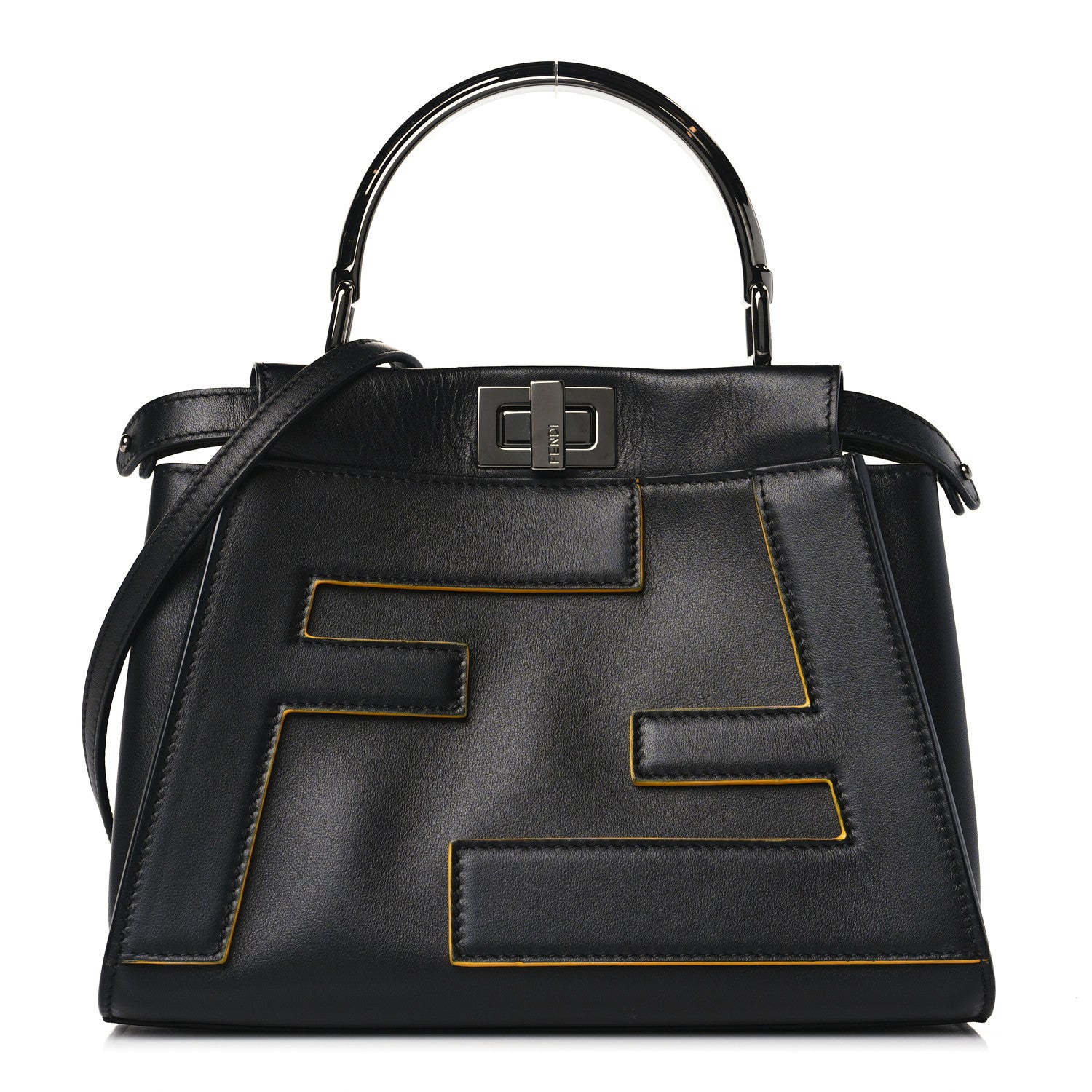 Fendi Nappa FF Mini Peekaboo Iconic Satchel Black Sunflower 1 of 8