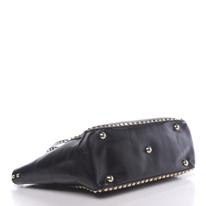 Valentino Garavani Textured Calfskin Medium Rockstud Tote Black 5 of 13