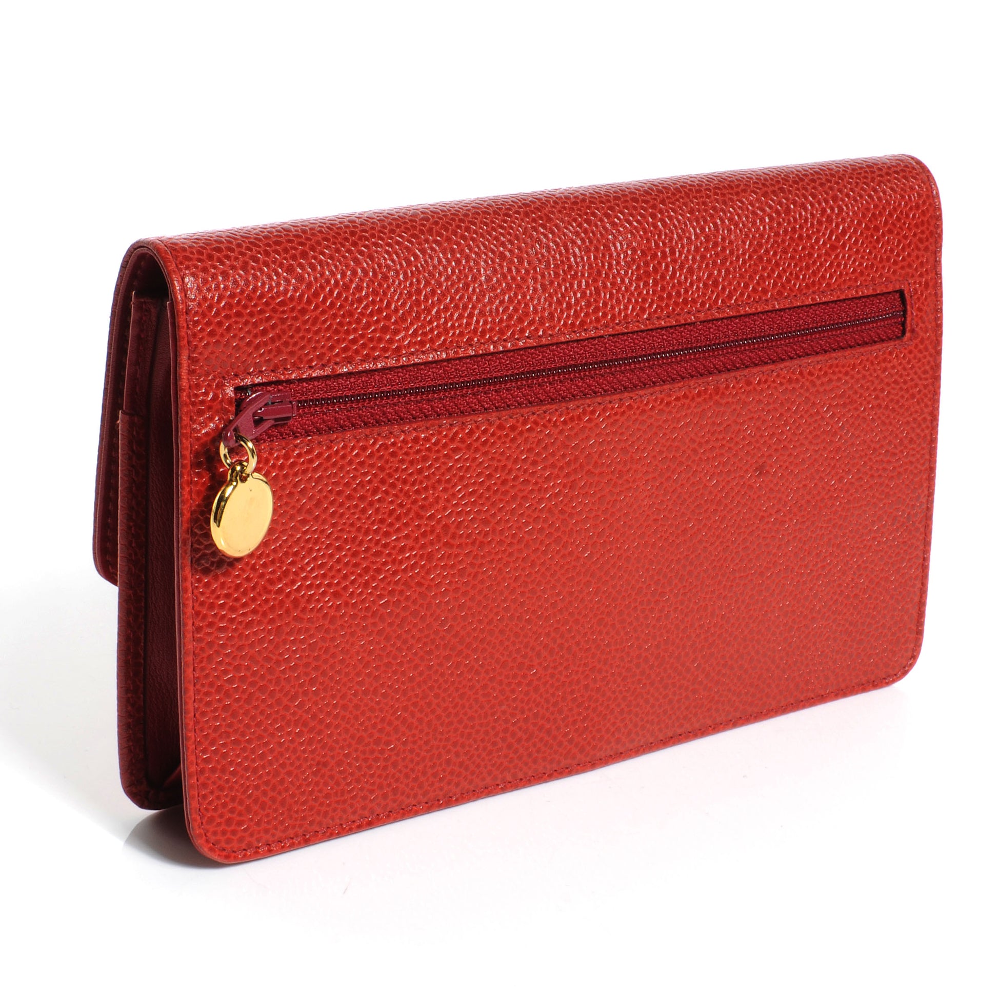 Chanel Caviar CC Flap Clutch Wallet Red 3 of 9