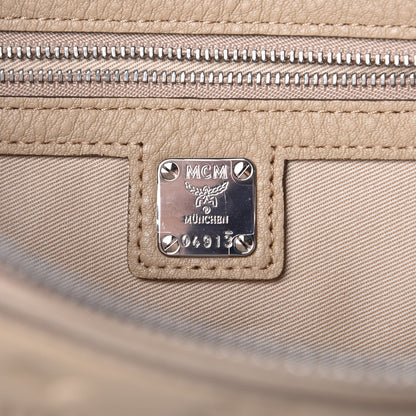 MCM Calfskin Ottomar Monogram Medium Klara Top Zip Tote New Beige 7 of 7
