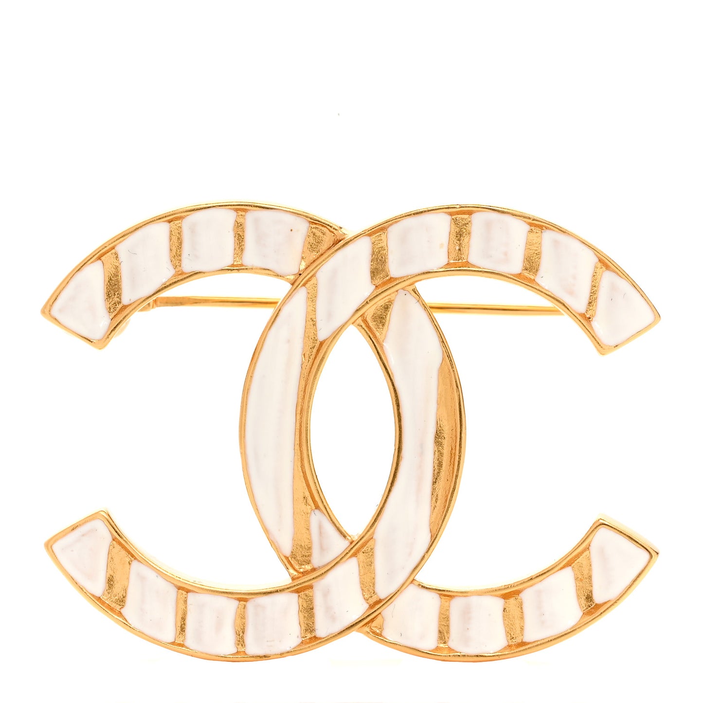 Metal Enamel CC Brooch Gold White