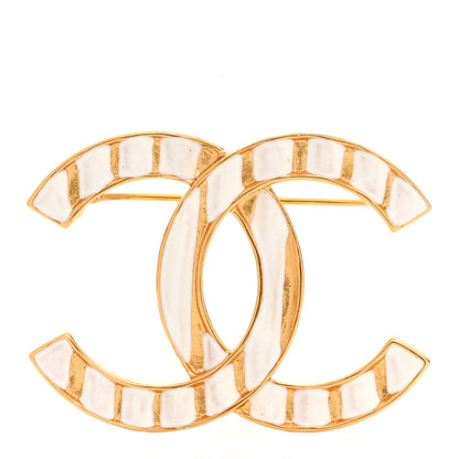 Chanel Metal Enamel CC Brooch Gold White 1 of 4