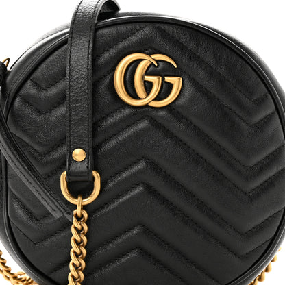 Gucci Azalea Calfskin Matelasse Heart Mini GG Marmont Round Shoulder Bag Black 8 of 11