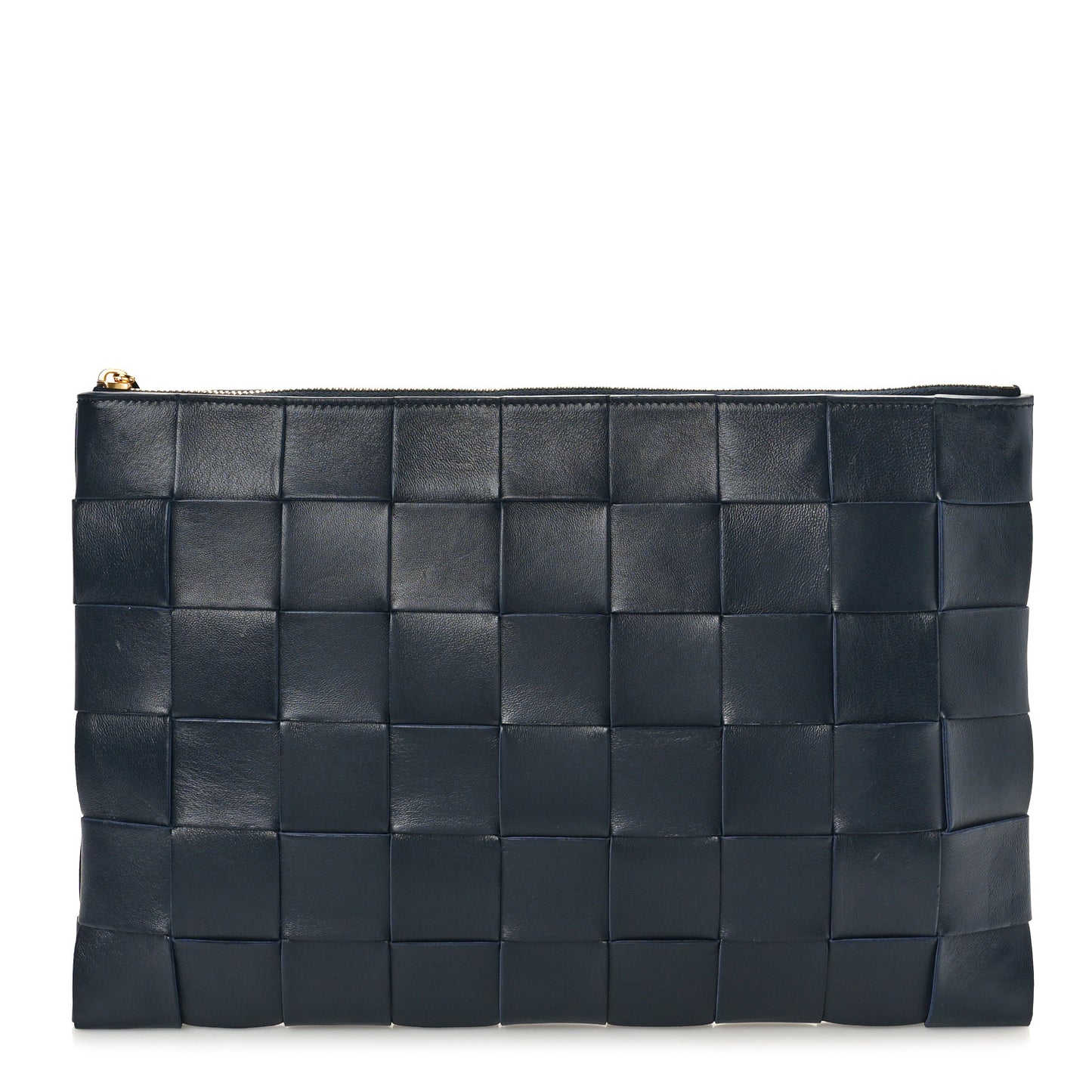 Nappa Maxi Intrecciato Large Cassette Flat Zip Pouch Navy Blue