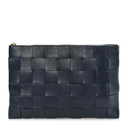 Bottega Veneta Nappa Maxi Intrecciato Large Cassette Flat Zip Pouch Navy Blue 1 of 7