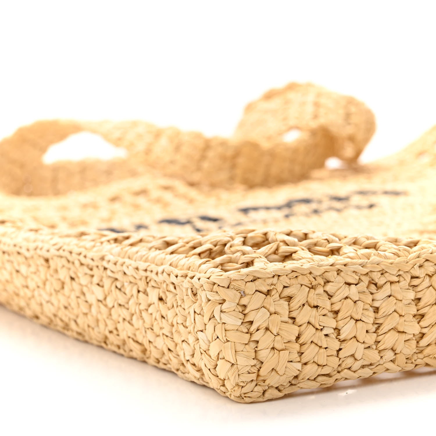 Prada Yarn Raffia Effect Crochet Logo Embroidered Tote Bag Naturale 9 of 10