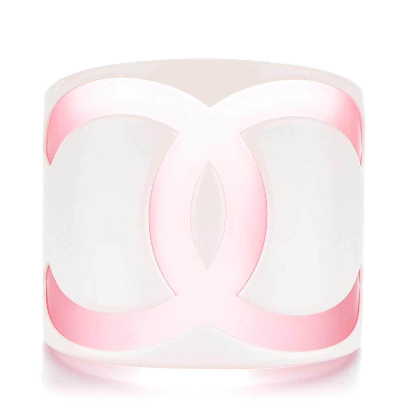 Chanel Resin CC Wide Cuff White Pink 1 of 4
