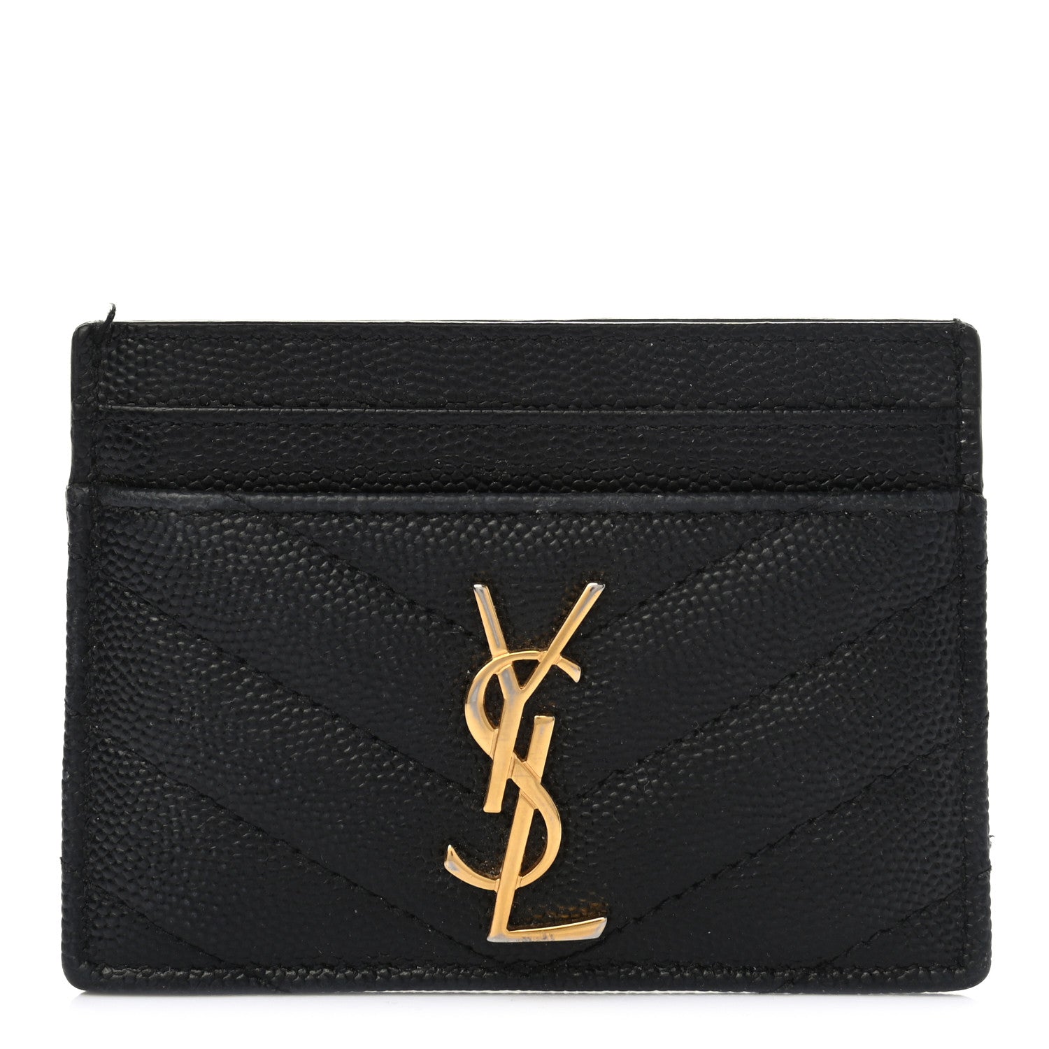 Saint Laurent Grain De Poudre Matelasse Chevron Monogram Credit Card Case Black 1 of 8