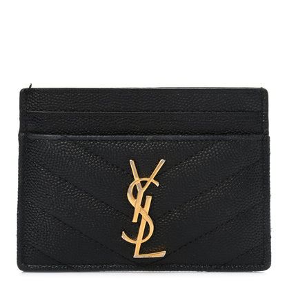 Saint Laurent Grain De Poudre Matelasse Chevron Monogram Credit Card Case Black 1 of 8