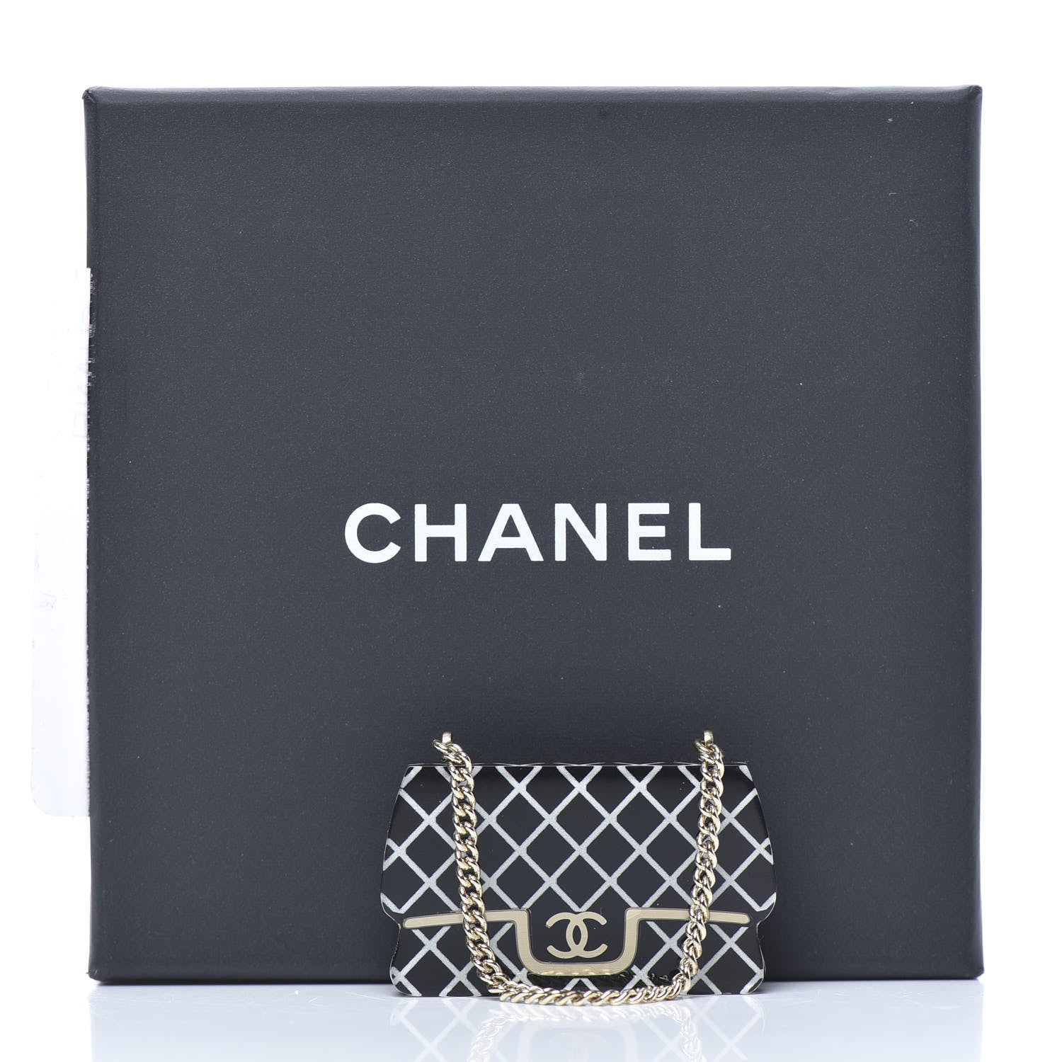 Chanel Resin Flap Bag Brooch Gold Black White 5 of 5