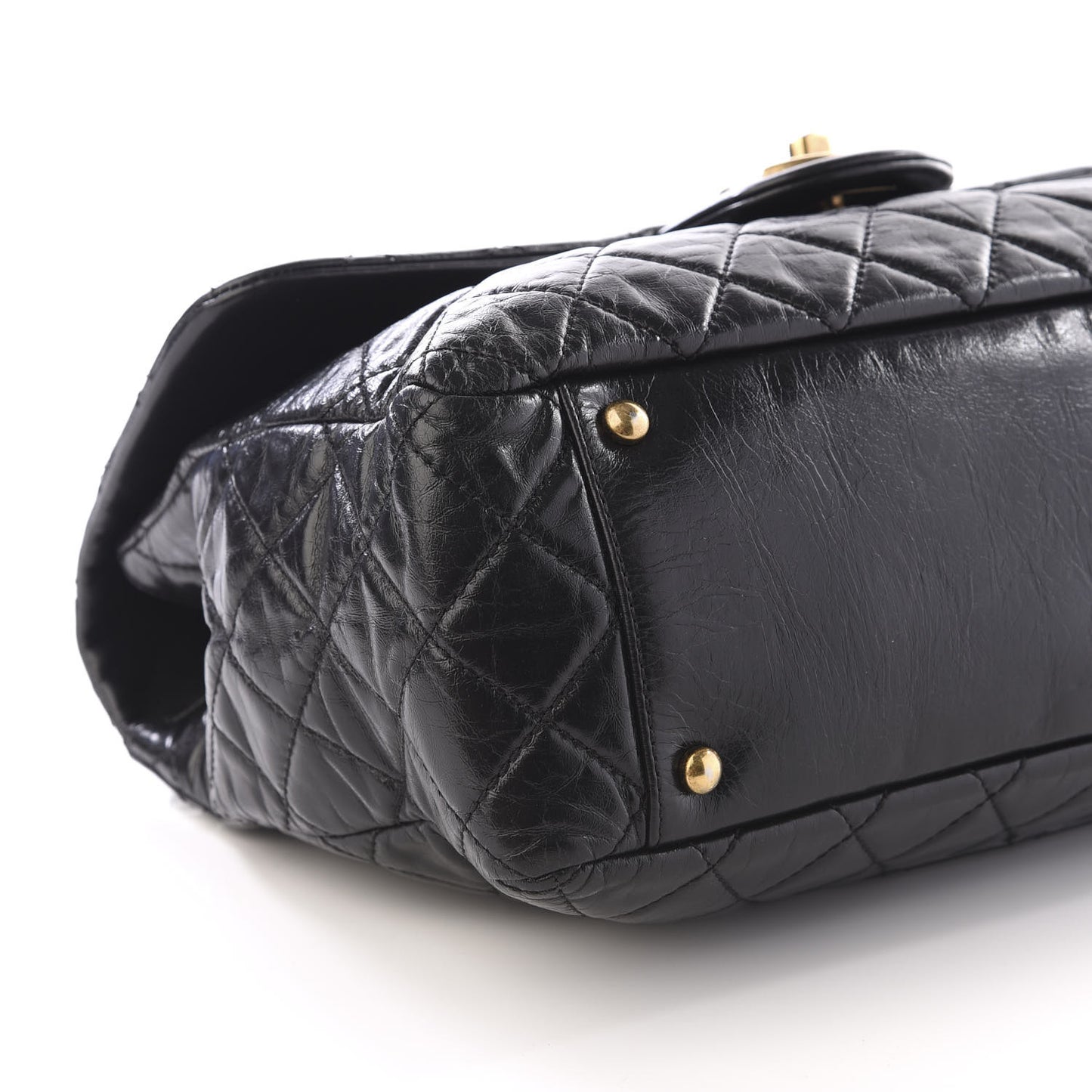 Glazed Calfskin Large Castle Rock Flap Black
