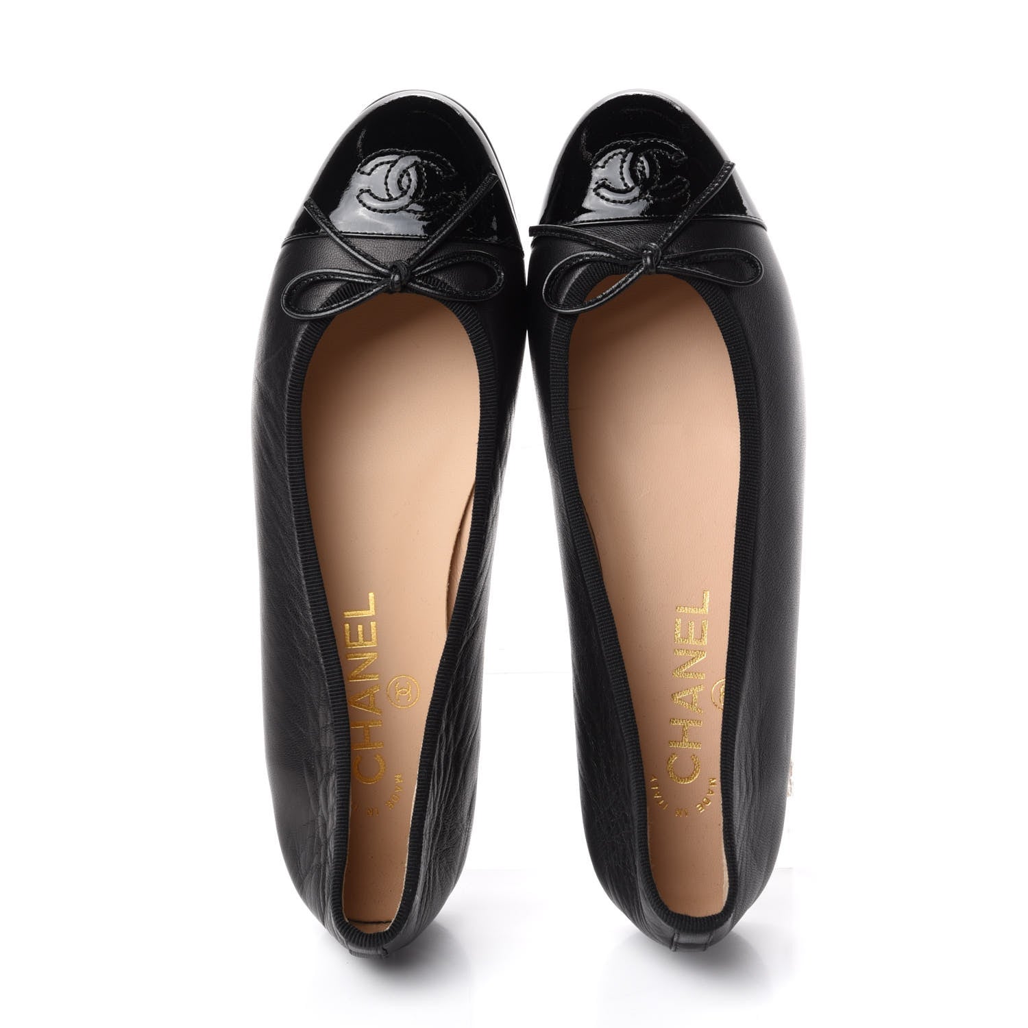 Chanel Lambskin Patent Cap Toe Ballerina Flats 37 Black 5 of 11